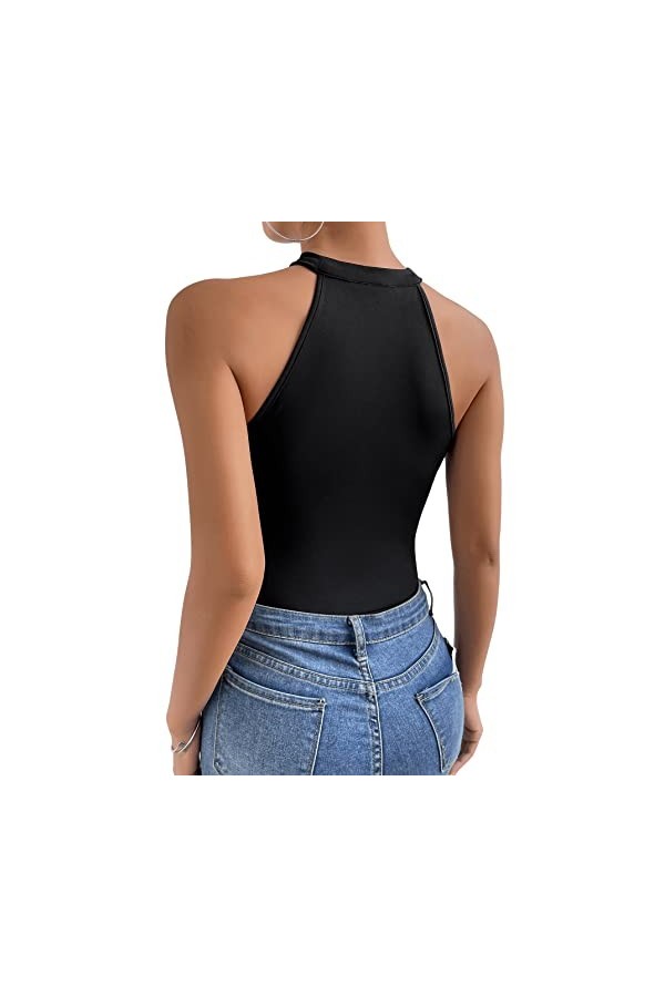 GORGLITTER Body sexy en maille pour femme - Dos nu - Noir - Sans manches, Noir , L