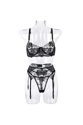 BOMEETSIA sous-vêtements Sexy en Dentelle pour Femmes, sous-vêtements Sexy Transparents, Ensemble Trois Pièces De sous-vêteme