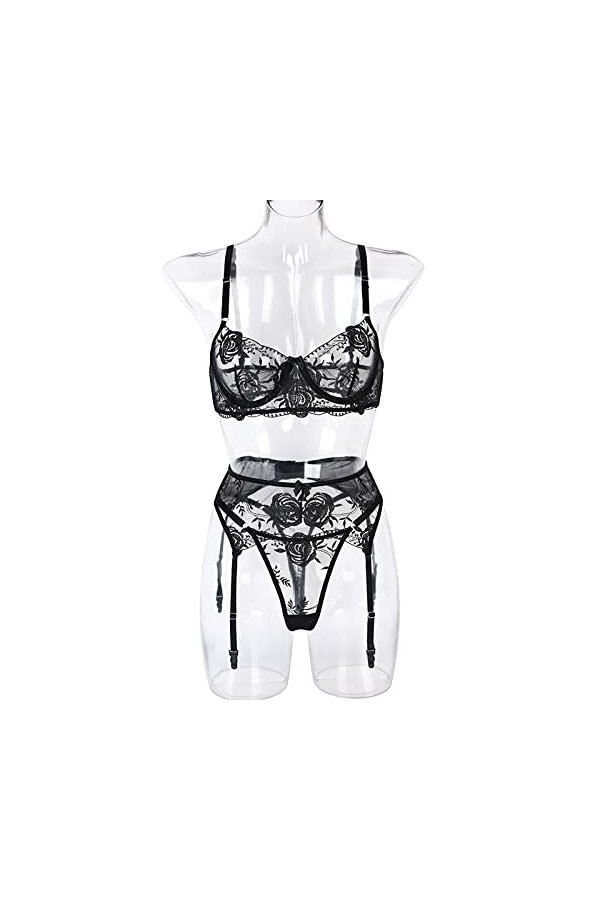 BOMEETSIA sous-vêtements Sexy en Dentelle pour Femmes, sous-vêtements Sexy Transparents, Ensemble Trois Pièces De sous-vêteme