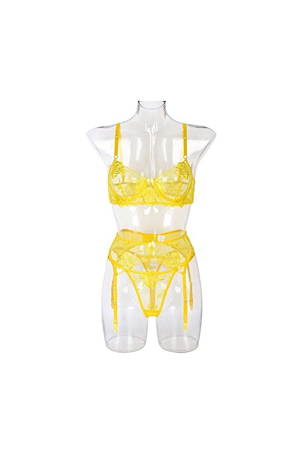 BOMEETSIA sous-vêtements Sexy en Dentelle pour Femmes, sous-vêtements Sexy Transparents, Ensemble Trois Pièces De sous-vêteme