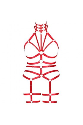 JMMHSS Femmes Grande Taille Corps Harnais Ensemble Carnaval jarretière Ensemble élastique Creux Punk Gothique Danse Costume 