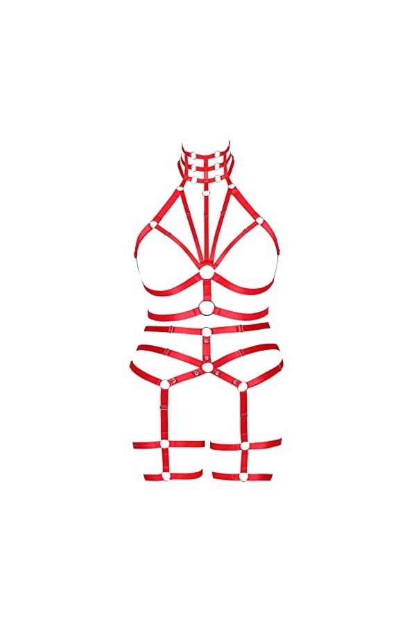 JMMHSS Femmes Grande Taille Corps Harnais Ensemble Carnaval jarretière Ensemble élastique Creux Punk Gothique Danse Costume 