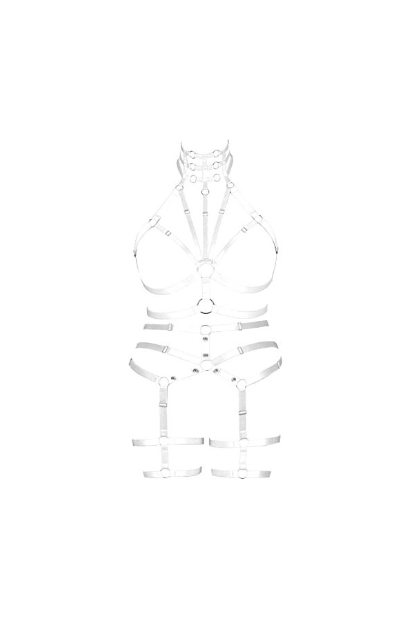 JMMHSS Femmes Grande Taille Corps Harnais Ensemble Carnaval jarretière Ensemble élastique Creux Punk Gothique Danse Costume 