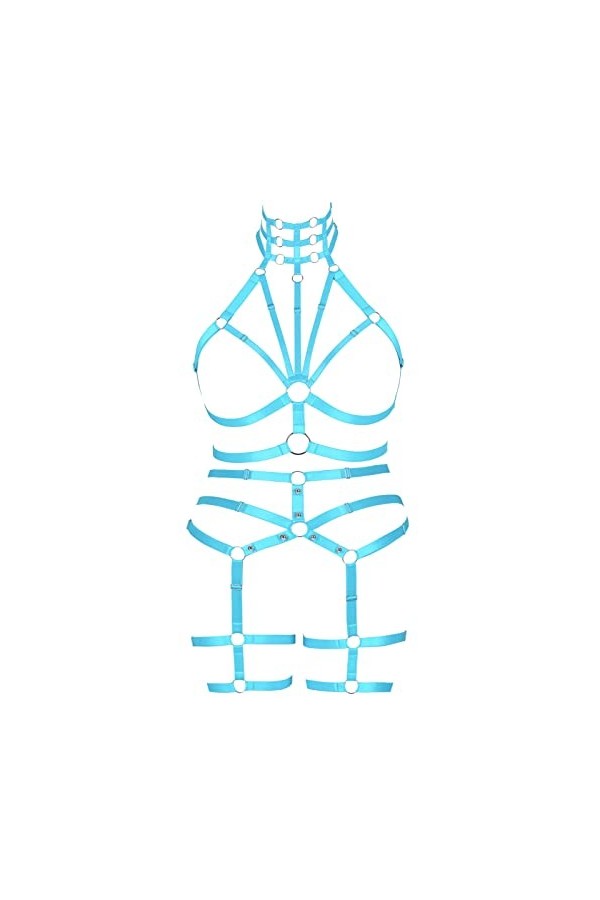 JMMHSS Femmes Grande Taille Corps Harnais Ensemble Carnaval jarretière Ensemble élastique Creux Punk Gothique Danse Costume 