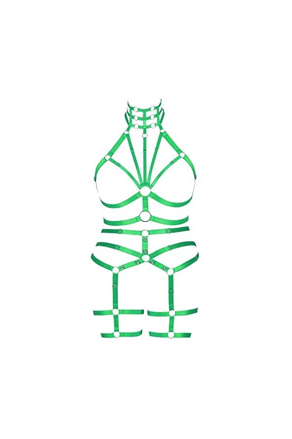 JMMHSS Femmes Grande Taille Corps Harnais Ensemble Carnaval jarretière Ensemble élastique Creux Punk Gothique Danse Costume 