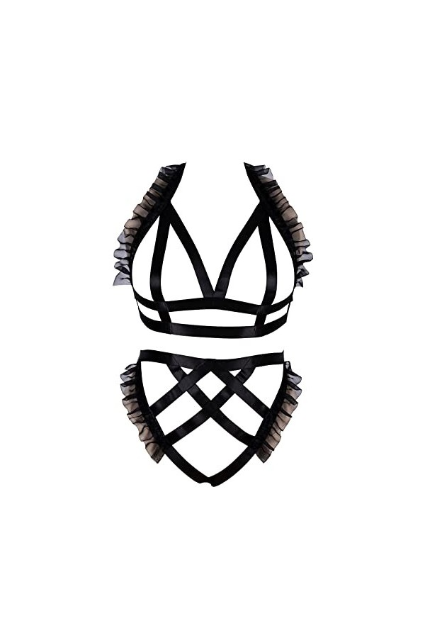 JMMHSS Ensemble de harnais de corps grande taille pour femmes porte-jarretelles Punk gothique danse de noël élastique réglabl