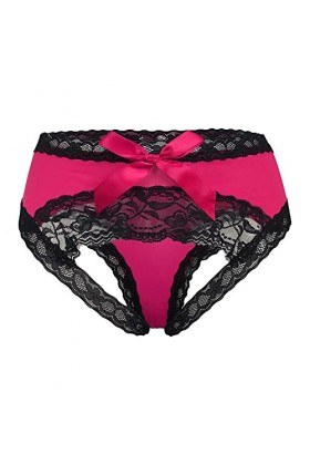 CITUYER Culotte sexy en dentelle pour femme avec nœud mignon - rouge - Taille L