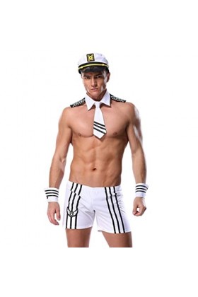 DZQQ Homme Sexy érotique Naval Marin Costume Shorts Chapeau Clubwear Acier Dance Tenue Cosplay Carnaval sophone fête Robe