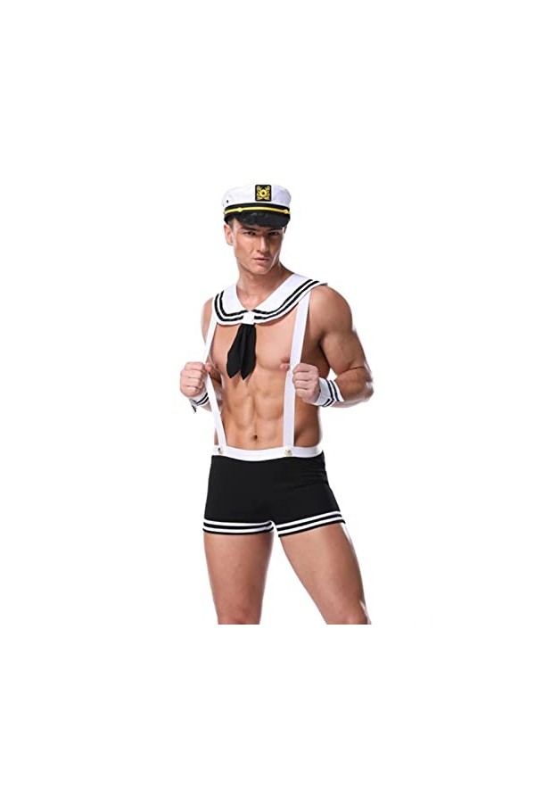 DZQQ Homme Sexy érotique Naval Marin Costume Shorts Chapeau Clubwear Acier Dance Tenue Cosplay Carnaval sophone fête Robe