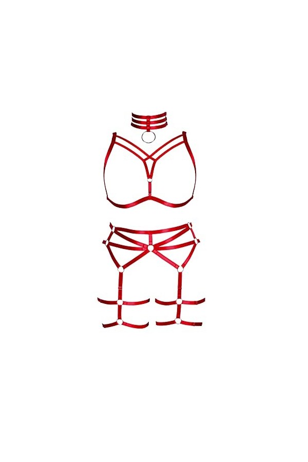 JMMHSS Harnais de Corps Punk Grande Taille pour Femmes Lingerie Taille Jarretelles Ensemble à Bretelles Cadre Cage Soutiens-G