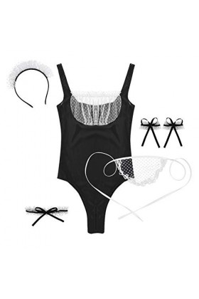 YIJIAN 5pcs Femmes Lingerie Sheer Maid Cosplay Costume Body sans Manches Color : Grey, Size : One Size 