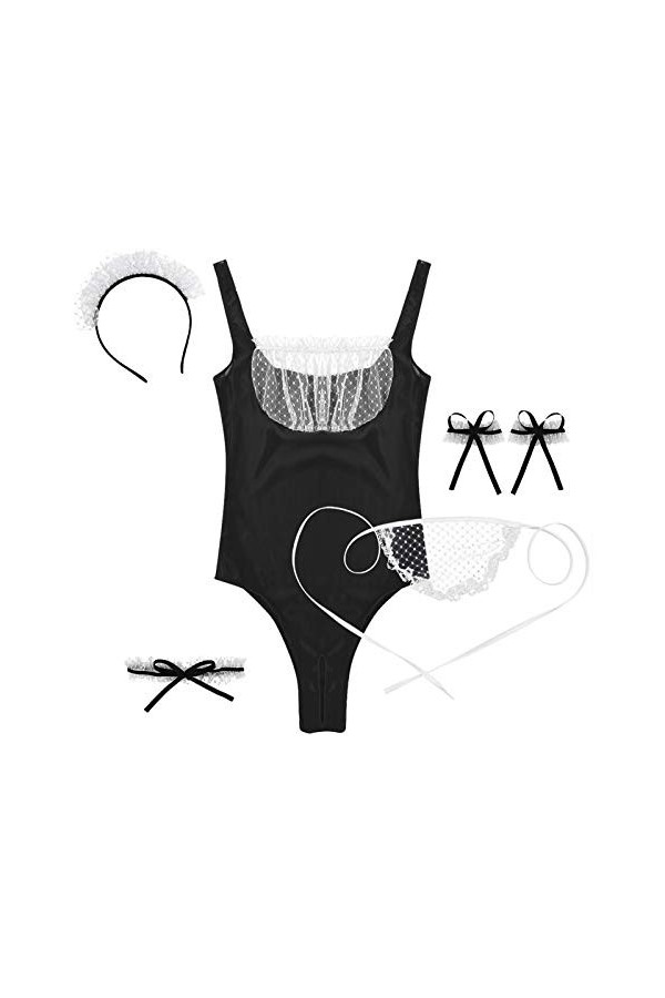 YIJIAN 5pcs Femmes Lingerie Sheer Maid Cosplay Costume Body sans Manches Color : Grey, Size : One Size 