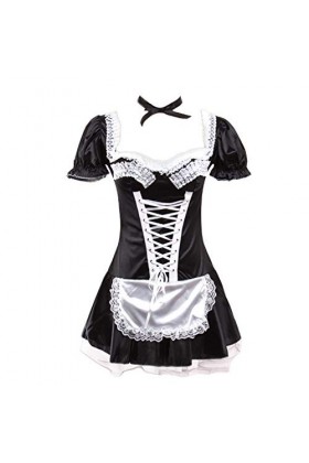 JOMICO Costume de soubrette pour femme - Tablier français - Robe courte pour Halloween - Noir - M