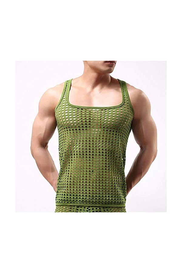 CHENZHANMAOYI Hauts for hommes Réservoir Undershirts Mesh évider Voir au travers Chemises Résille Sexy T-shirts de sport Fitn