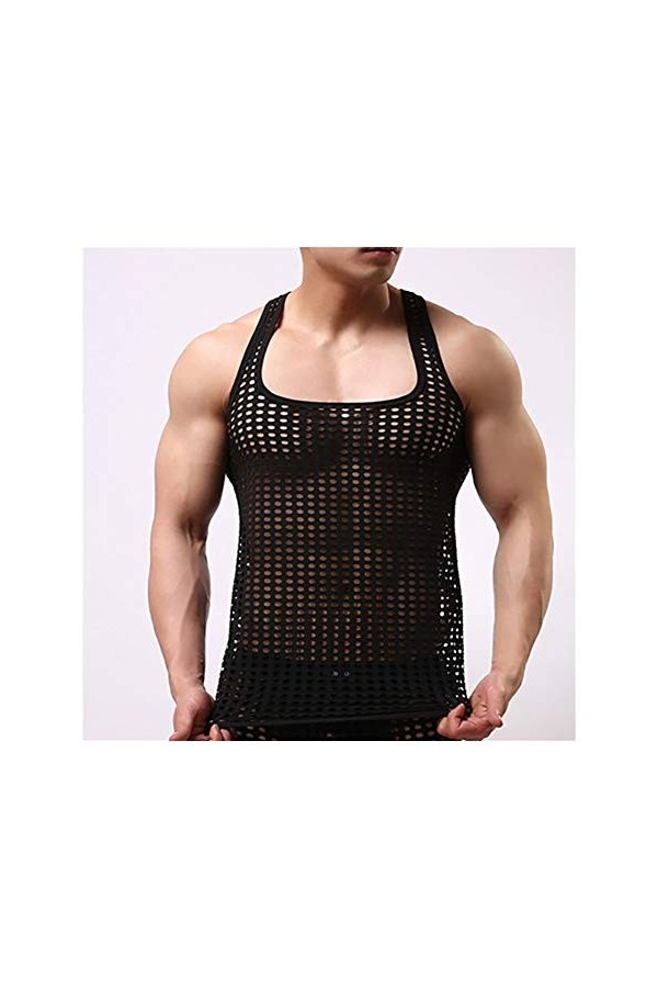 CHENZHANMAOYI Hauts for hommes Réservoir Undershirts Mesh évider Voir au travers Chemises Résille Sexy T-shirts de sport Fitn