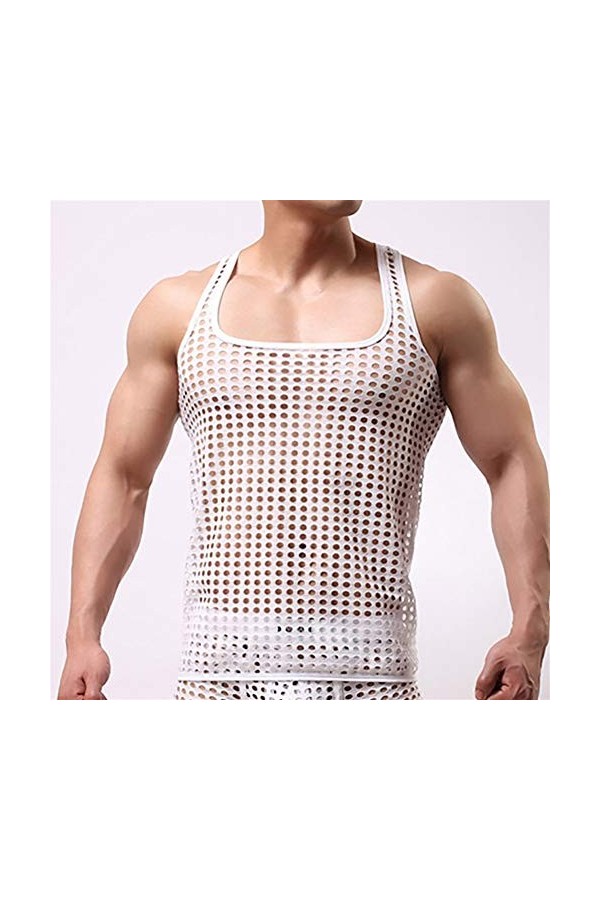CHENZHANMAOYI Hauts for hommes Réservoir Undershirts Mesh évider Voir au travers Chemises Résille Sexy T-shirts de sport Fitn