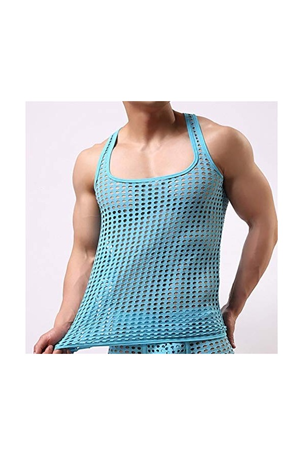 CHENZHANMAOYI Hauts for hommes Réservoir Undershirts Mesh évider Voir au travers Chemises Résille Sexy T-shirts de sport Fitn