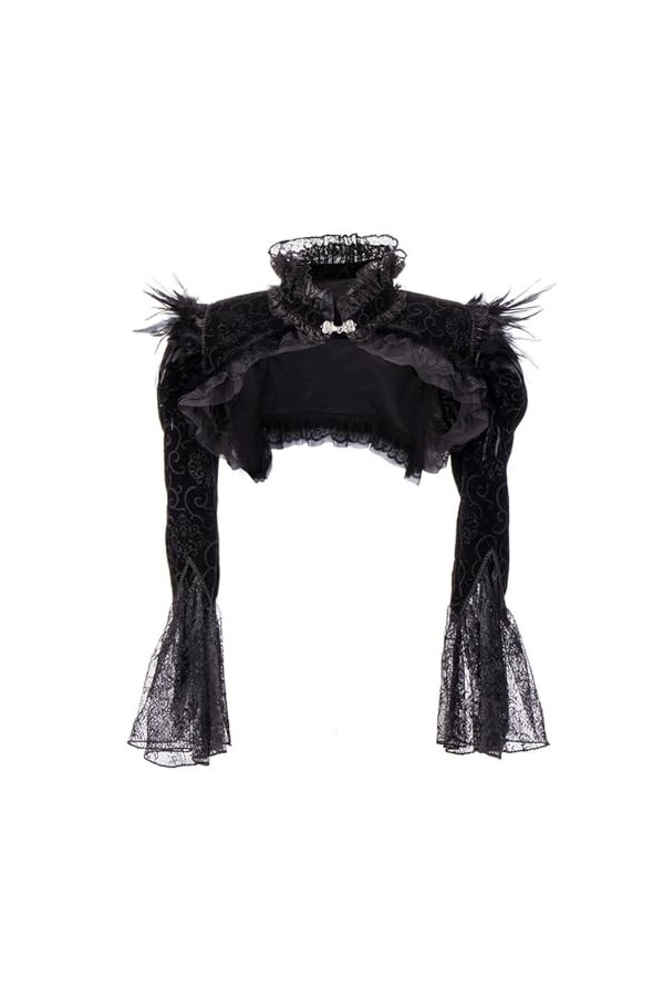mingxinshangdian Gothique Femmes Haut Plume Châle Ultra Court Col Montant Veste À Manches Cloche Femmes-Noir-S