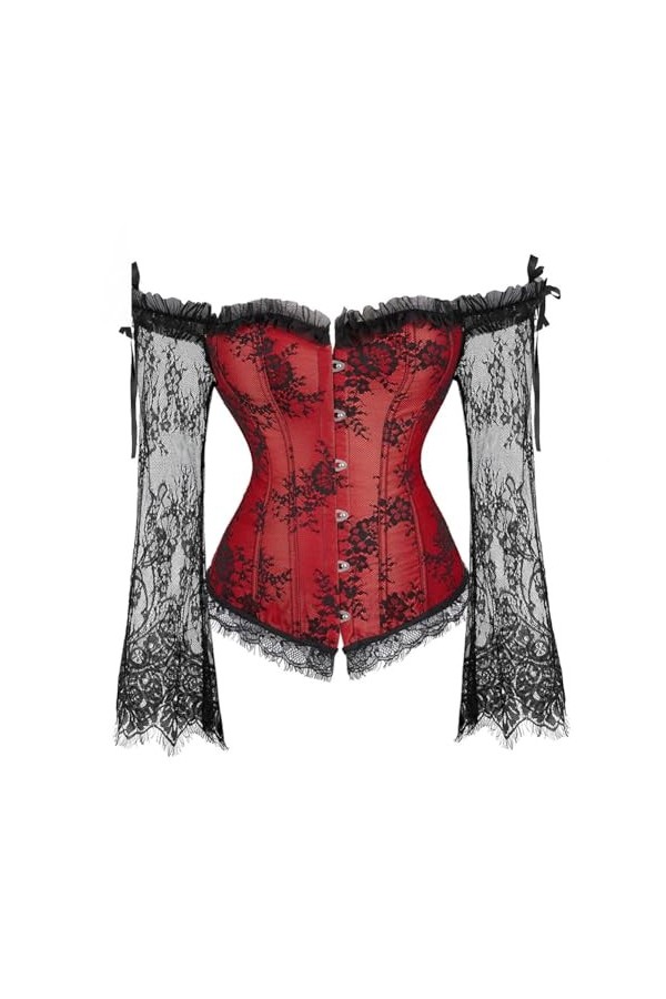 Niiyyjj Corset bustier lingerie pour femme avec dentelle maille manches longues grande taille dentelle florale Korset, noir, 