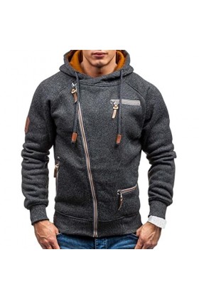 Nouveau Sweat à Capuche Homme Automne décontracté Solide Manches Longues Hommes Sweats Sweat-Shirts Slim Zipper Sweat-Shirt S