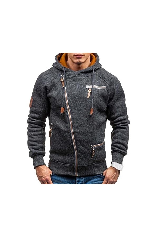 Nouveau Sweat à Capuche Homme Automne décontracté Solide Manches Longues Hommes Sweats Sweat-Shirts Slim Zipper Sweat-Shirt S