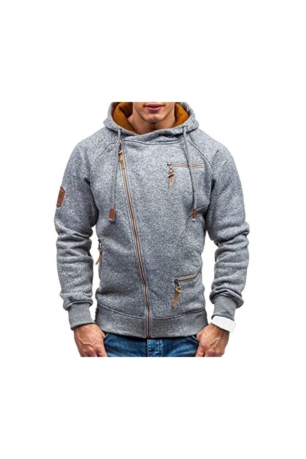Nouveau Sweat à Capuche Homme Automne décontracté Solide Manches Longues Hommes Sweats Sweat-Shirts Slim Zipper Sweat-Shirt S