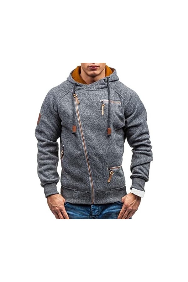 Nouveau Sweat à Capuche Homme Automne décontracté Solide Manches Longues Hommes Sweats Sweat-Shirts Slim Zipper Sweat-Shirt S