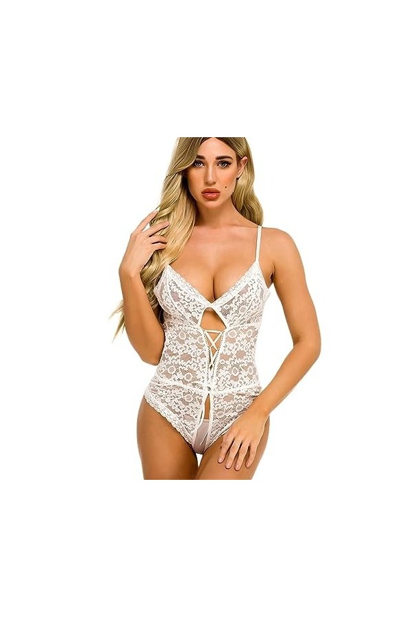 Femmes Sexy Dentelle Fichier Ouvert Corset Teddy sous-Vêtements De Nuit Babydoll Vêtements De Nuit Color : Red, Size : M 