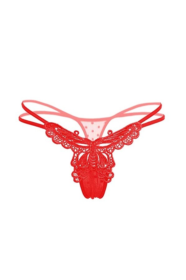 SUKIRIYA String Sexy pour Femme avec Motif Papillon sur Le Devant - Rouge - Taille Unique