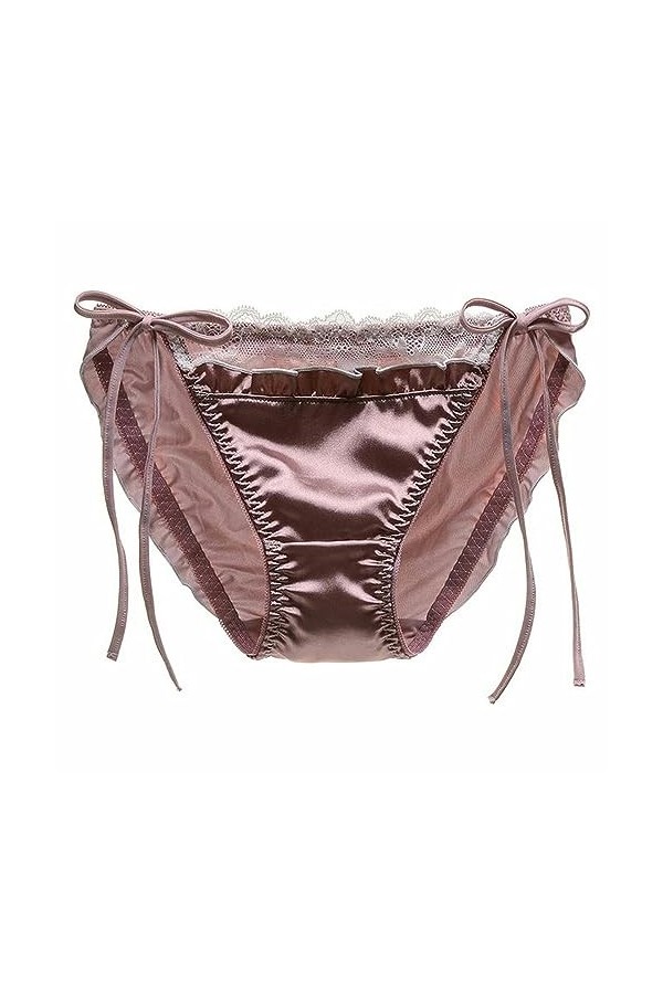 KATIAK Culotte Femme 3 Packs Femmes en Dentelle Trime Satine Panties Low Taies Sides Lacet Briefs À Lacets-Café-L