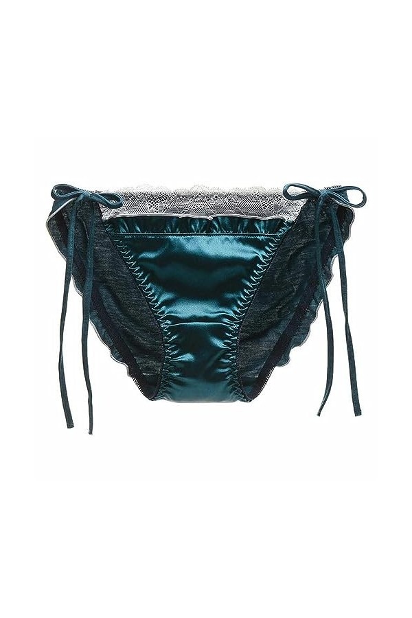 KATIAK Culotte Femme 3 Packs Femmes en Dentelle Trime Satine Panties Low Taies Sides Lacet Briefs À Lacets-Café-L