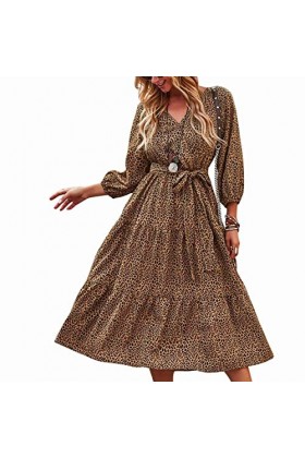 DAUZ Robe à Col en V, Robe à Fleurs, Lavable en Machine, Bonne Décoration à Porter au Quotidien XL 