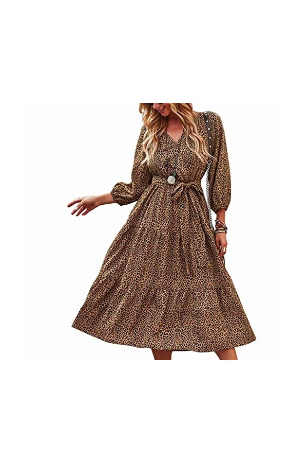 DAUZ Robe à Col en V, Robe à Fleurs, Lavable en Machine, Bonne Décoration à Porter au Quotidien XL 