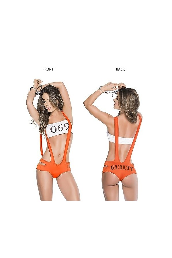 Femmes Orange Cosplay Uniforme Sous-Vêtements, Police Cosplay Jumpsuit Sexy Femme Police Uniforme Costume Onesie