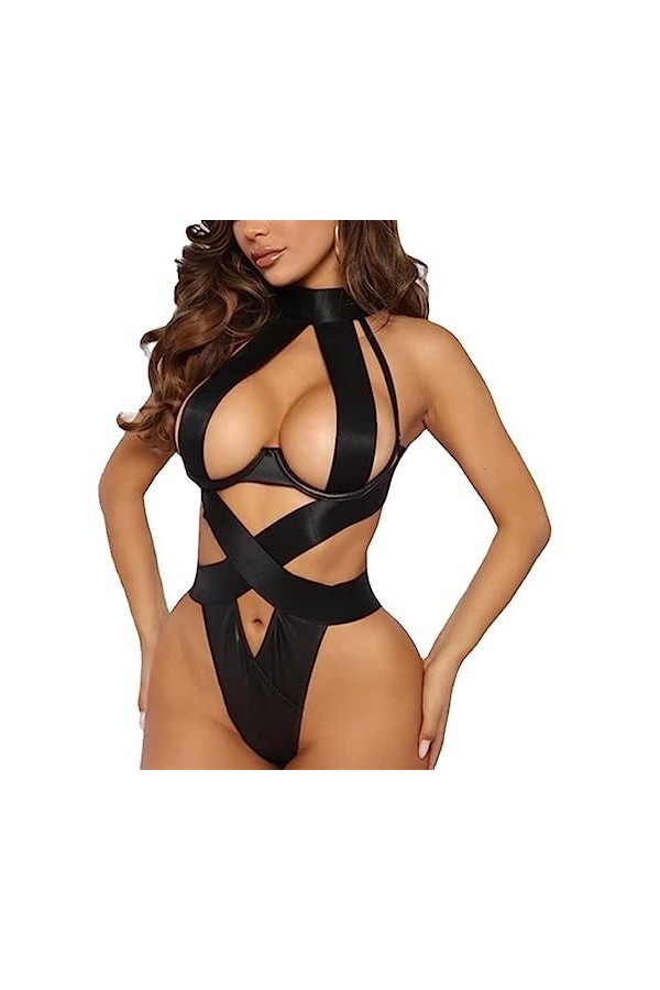 BBAUER Lingerie Femme Sexy Wet Look Cuir Verni Sexy Lingerie Body Femme Sexy Ceinture Lingerie Femme Sexy Lingerie