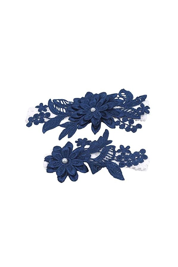 HEIMP 2 pièces Mariage jarretière Bleu Marine Broderie Floral Sexy jarretières Femmes/Femme/mariée Cuisse Anneau mariée Dente