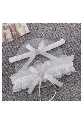 HEIMP Femmes mariée Bleu Dentelle jarretière Neige Cristal Strass Jambe jarretière Arc mariée Mariage jarretière Cadeau Cuiss