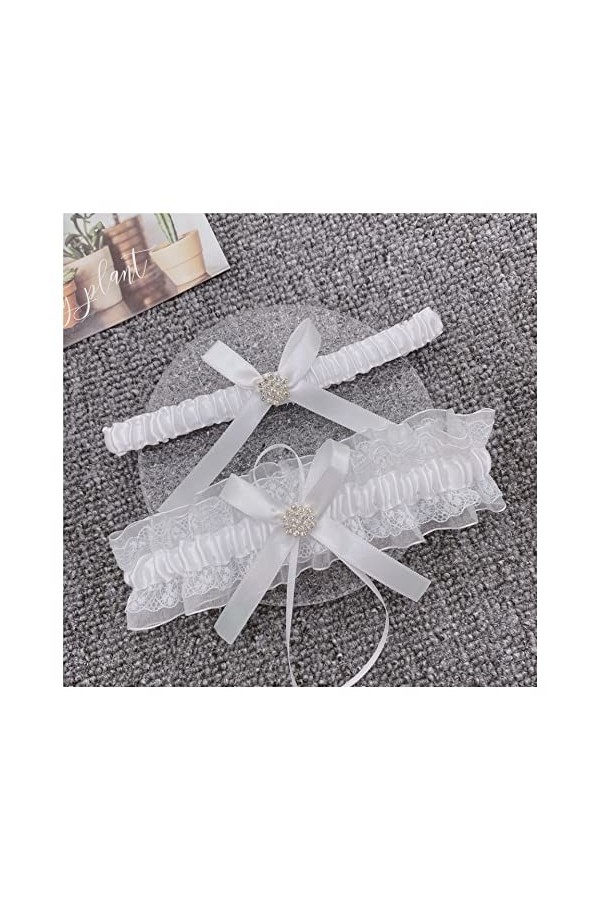 HEIMP Femmes mariée Bleu Dentelle jarretière Neige Cristal Strass Jambe jarretière Arc mariée Mariage jarretière Cadeau Cuiss