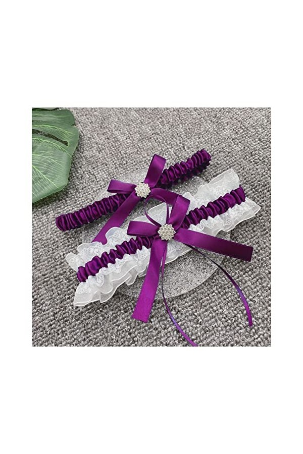 HEIMP Femmes mariée Bleu Dentelle jarretière Neige Cristal Strass Jambe jarretière Arc mariée Mariage jarretière Cadeau Cuiss