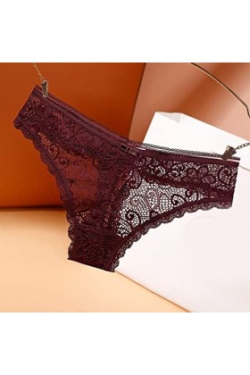 MULANY Femme Slips 3 pièces Dentelle Culottes Femmes lumière Luxe Sexy Dentelle Culotte Transparent Creux Tentation Taille Ba