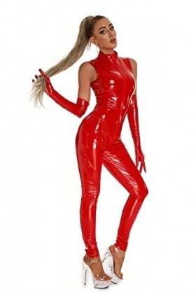 CRITOR Suit en PVC sans Manches, glissière Frontale pour Femmes Catsuit en Cuir Wetlook S.M.L.XL.XXL.3XL.4XL.5XL de Femmes