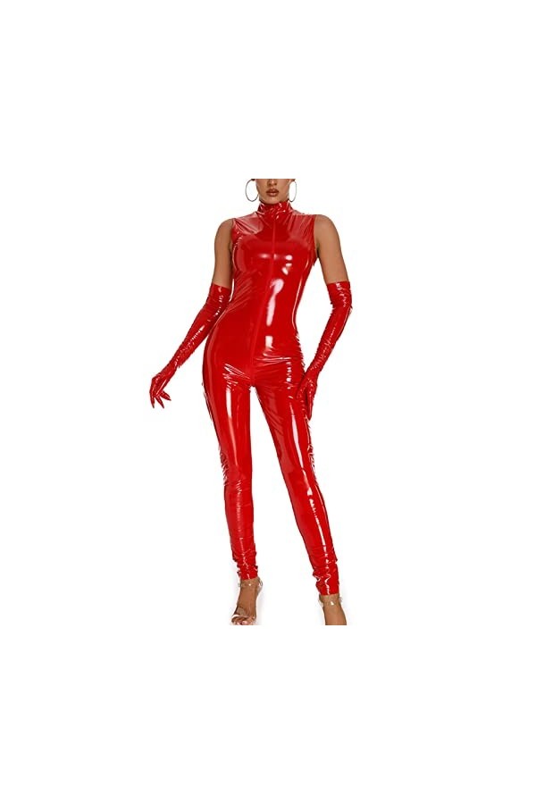 CRITOR Suit en PVC sans Manches, glissière Frontale pour Femmes Catsuit en Cuir Wetlook S.M.L.XL.XXL.3XL.4XL.5XL