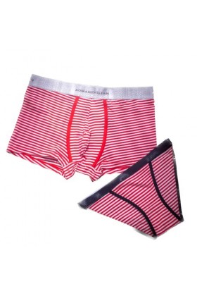 Ursus Copia Sous-vêtements charmants en coton pour couple à rayures respirantes pour femme dans la taille homme rouge + roug