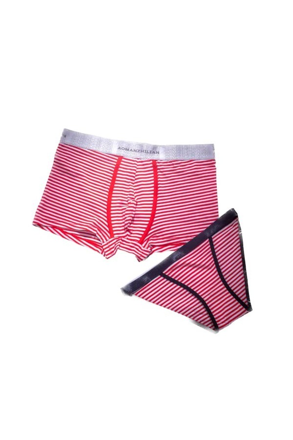 Ursus Copia Sous-vêtements charmants en coton pour couple à rayures respirantes pour femme dans la taille homme rouge + roug