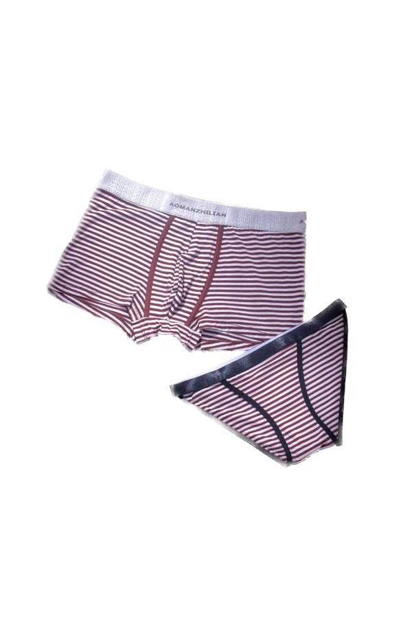 Ursus Copia Sous-vêtements charmants en coton pour couple à rayures respirantes pour femme dans la taille homme rouge + roug