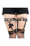 Mengsiy Gothique Sexy Rock Pop Punk Jarretière Pentagramme Rivet Jambe Anneau Cuisse Harnais Coeur Noir PU Cuir Vintage Fille