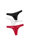 LOPILY Lot de 3 Strings en Dentelle Transparente Erotique Hipster Sexy Culotte Culotte Culotte Confortable - Rouge - XXL