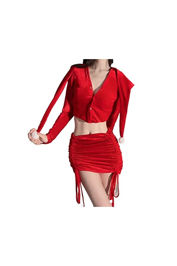 Temptshow Lingerie de Noël pour femme - Nuisette sexy - Soutien-gorge - Rouge 2