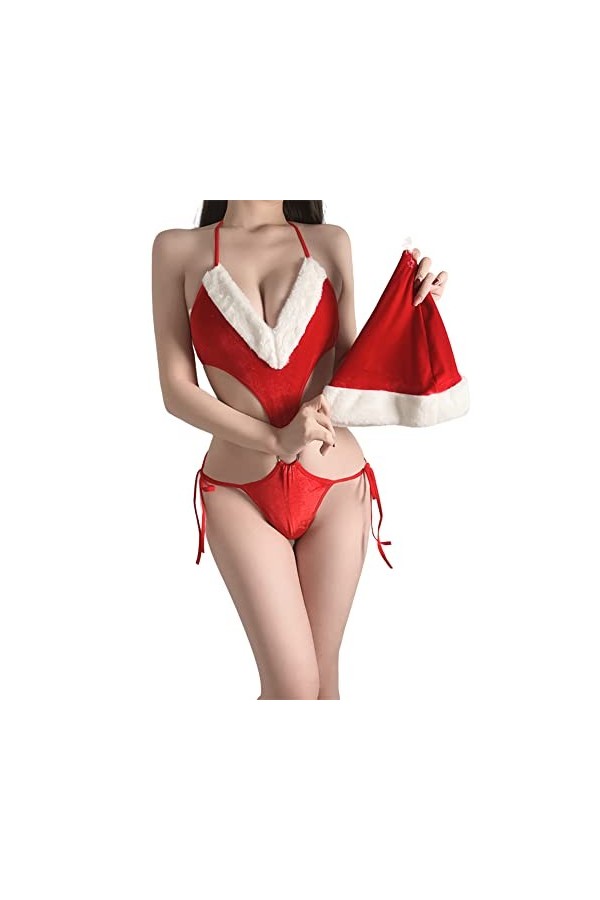 Temptshow Lingerie de Noël pour femme - Nuisette sexy - Soutien-gorge - Rouge 2