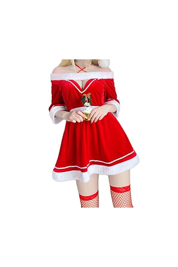 Temptshow Lingerie de Noël pour femme - Nuisette sexy - Soutien-gorge - Rouge 2